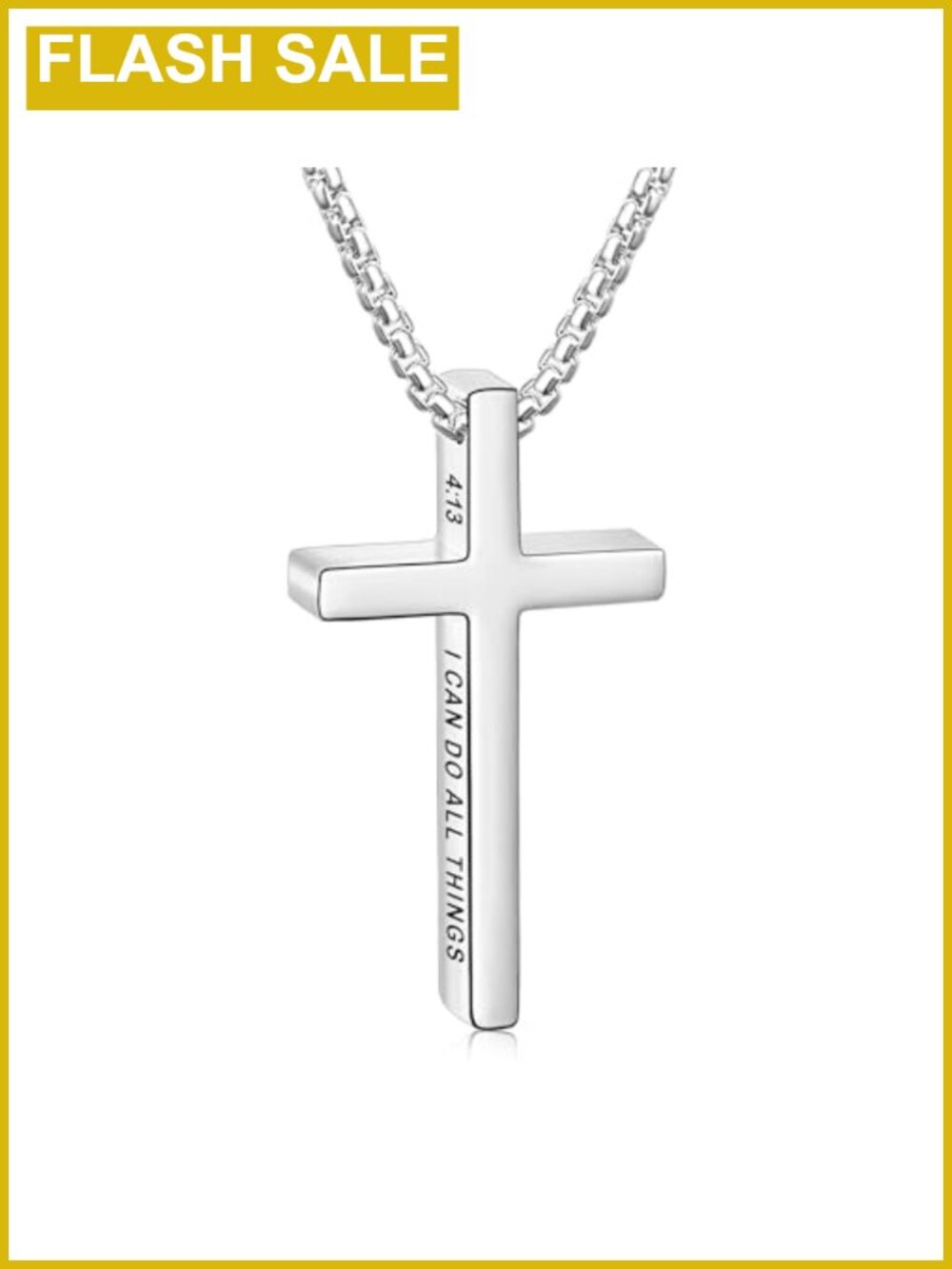 Mens Cross Necklace 316L Stainless Steel Bible Verse Pendant Box Chain Gift